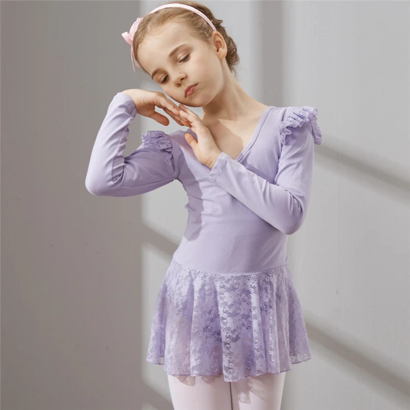 Vêtements de danse à manches longues pour filles, robe de danse mignonne en coton, robe de Performance sur scène pour tout-petits, robe Tutu pour enfants, jolies jupes de danse