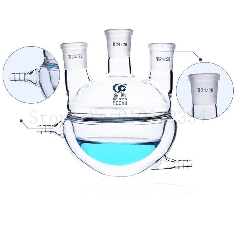 Lab Harf Encase Three Mouth Glass Jacketed Reaction Bottle Laboratory Double-layer Reaction Flask