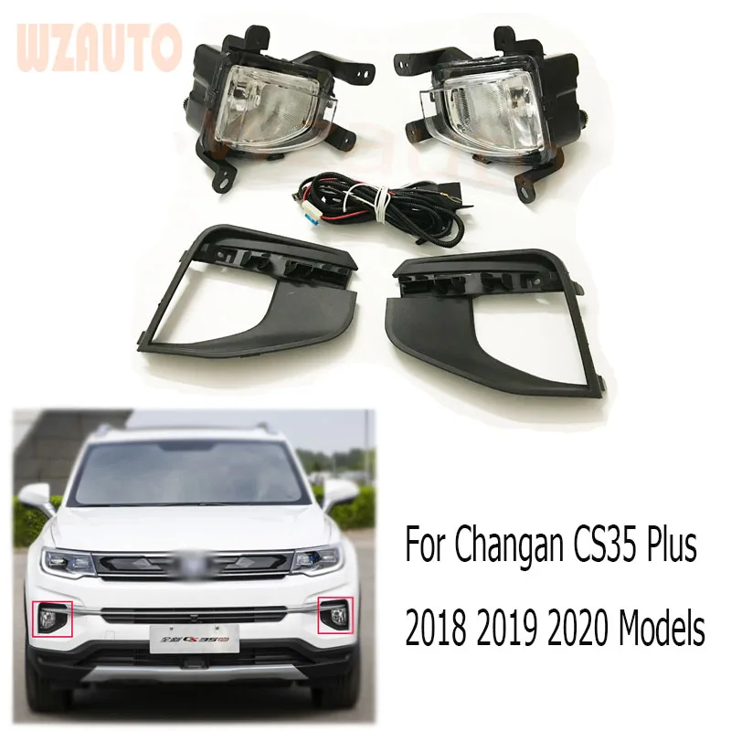 WZAUTO 1set Front Bumper Fog Light Fog Lamp Cover With Wire Harness Kit For Changan CS35 Plus 2018 2019 2020