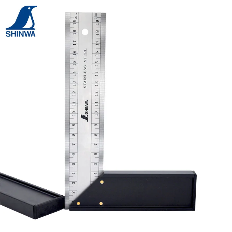 High Quality SHINWA Penguin Miter Try Square Stainless Steel Right Angle Ruler  20/25/30cm Front and Back Same Scale