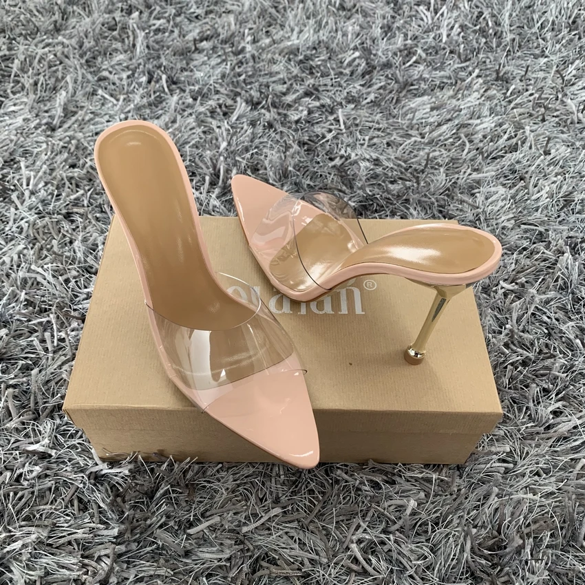 Summer Sandals Sexy PVC Slippers Sandals Shoes Women Thin High Heels Open Toe Sandal Lady Pump Shoes Mules Size 35-42