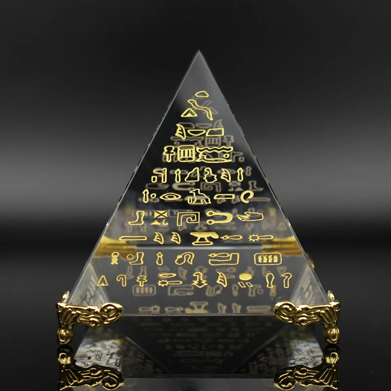 Hot Hieroglyphs Pyramid Crystal Feng Shui Stone Yoga Energy Healing Crystal Ornament Living Room Decoration Egypt Pyramid Model