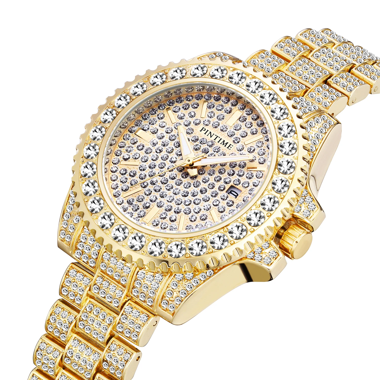 

Wholesale Fashion Men Women Luxury Gold Watch Full Diamond Iced Out Quartz Wristwatches Casual Dress Sport Clock Montre