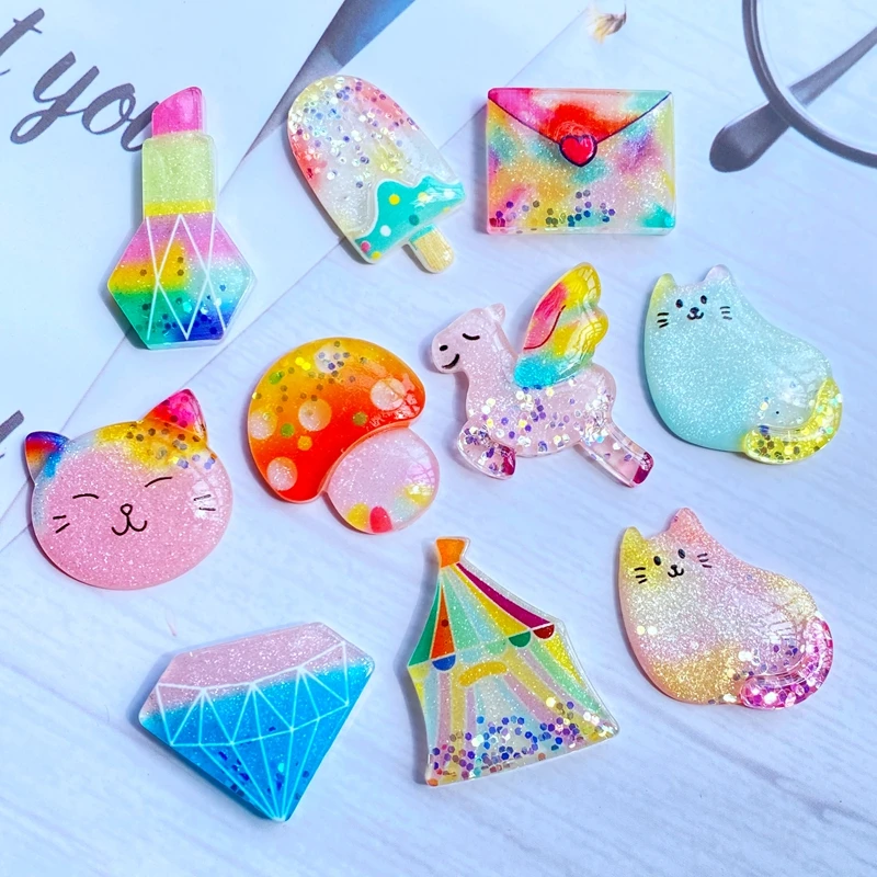 10Pcs Mini Cute Cartoon Animal / Ice Cream Flat Back Resin Art Supply Decoration Charm Craft Hair Bow Accessories H80