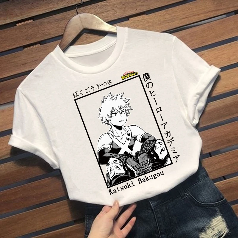 My Boku No Hero Academia Katsuki Bakugou Print Harajuku Top Damska koszulka Casual damska basic O-kołnierz T-shirty z krótkim rękawem