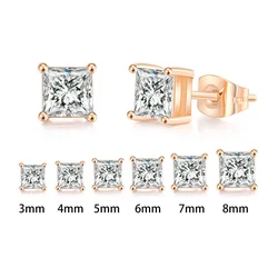 Earrings For Women Squares Clear Zircon Stud Earring for Female Male Various Size Crystals Ear Accessories Earing Jewellry E323