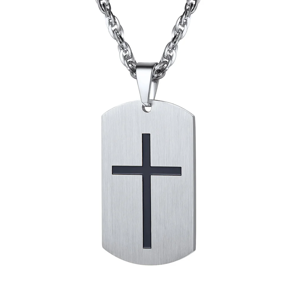 

Gift Stainless Steel Cross Jewelry for Men Women, Dog Tag Pendant Military Tag with Words,Inspirational Necklace CP488