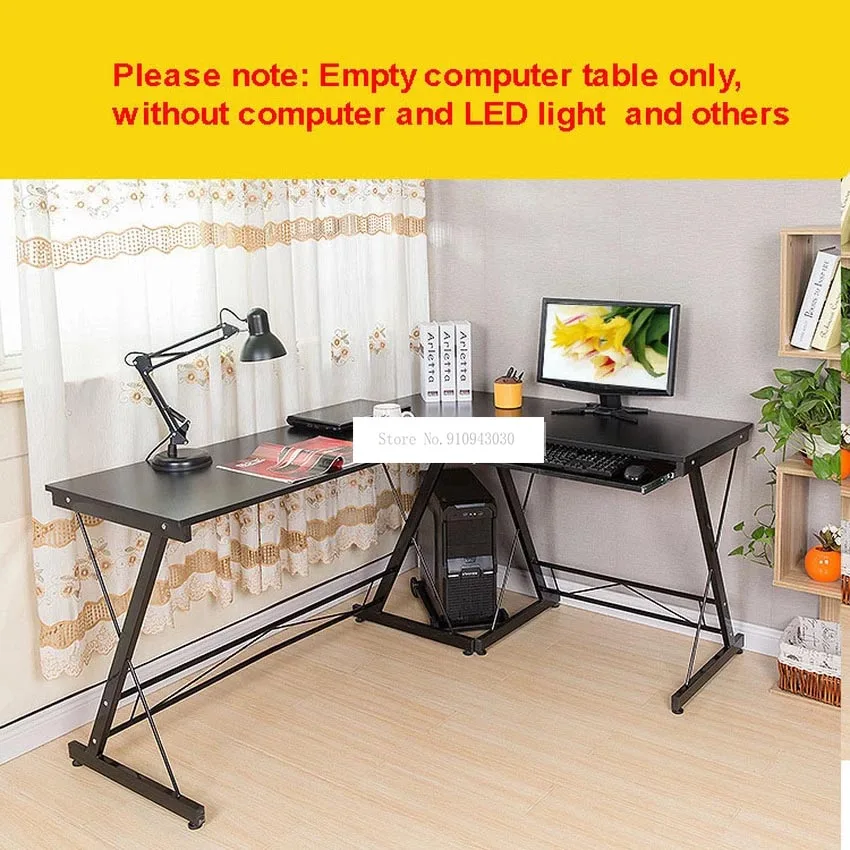 L-Shape Office Writing Desk Corner Computer Desk Wood Right-angle PC Laptop Table Home Furniture Gaming Study Table Steel Frame