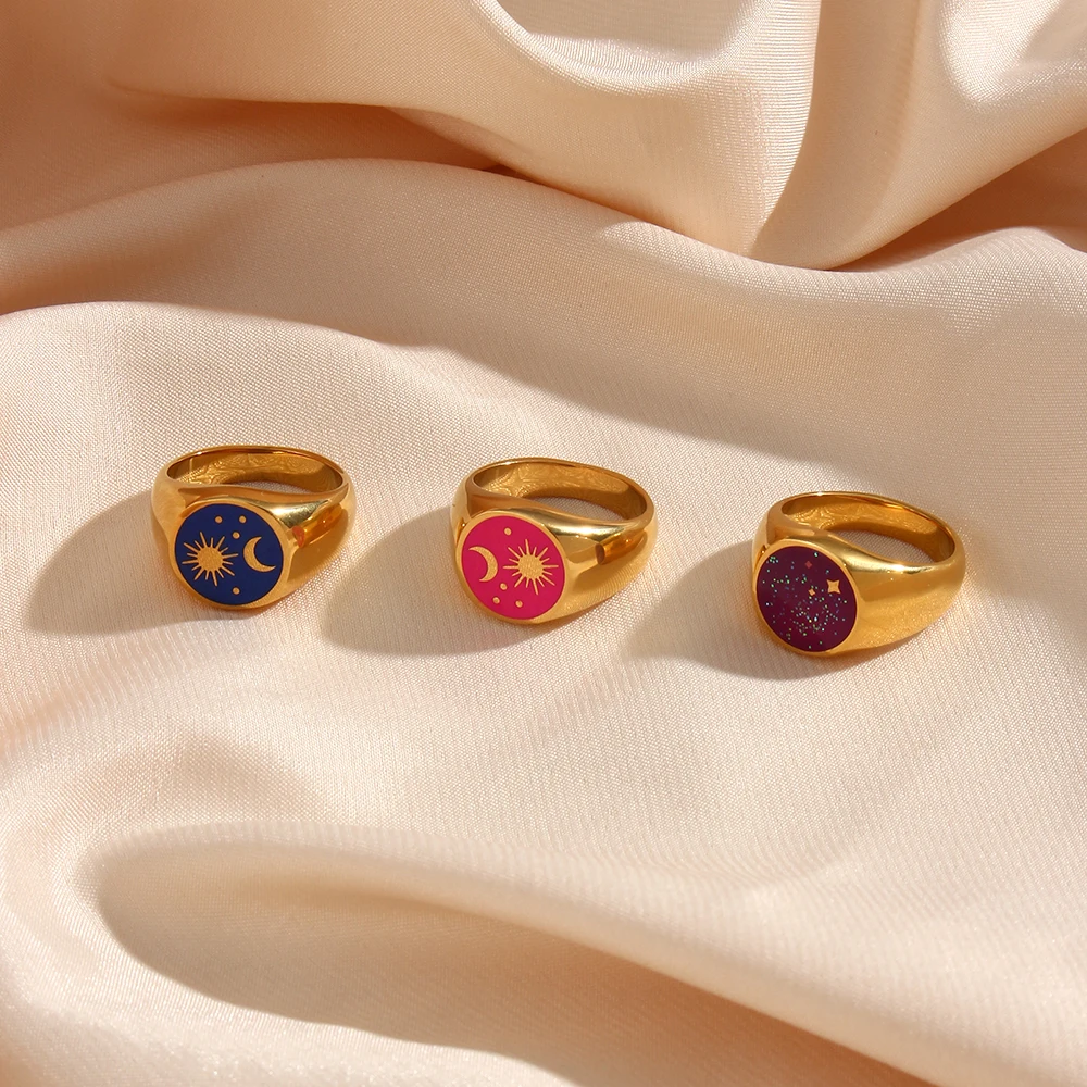 Fashion Dripping Oil Ring with Purple Blue Pink Dreamy Sequins For Women Finger Gold Color Jewelry Gift  2021 New Trendy