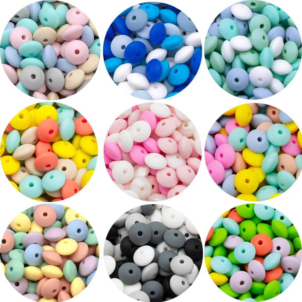 Cute-idea 20Pcs Baby Silicone Lentil Beads 12MM Abacus beads DIY Pacifier Chain Toys Baby Teething Teether Baby goods BPA Free