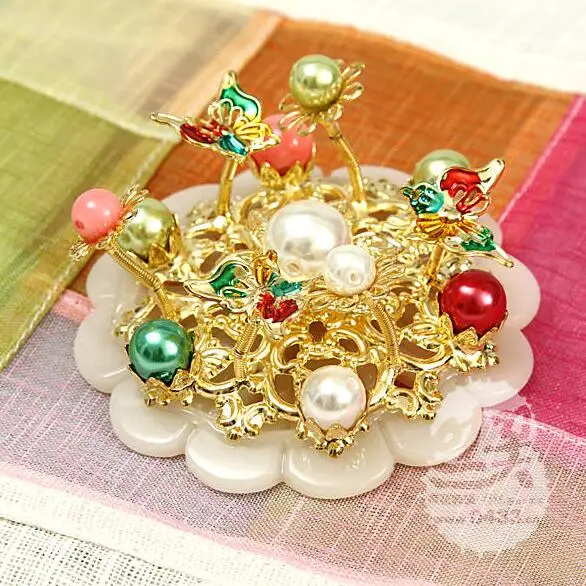 Korean Hanbok Headdress Wedding Headband Women Hairpin Vintage Gold Colour Shiny