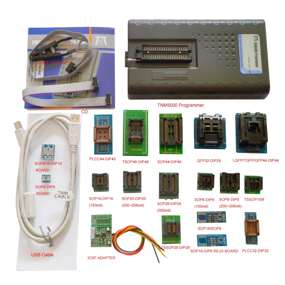 TNM 5000 USB NAND Programmer+18pcs or 19pcs adapters Support Microcontroller/ECU/Flash Memory/EEPROM/MCU/FPGA/JTAG,Top Model