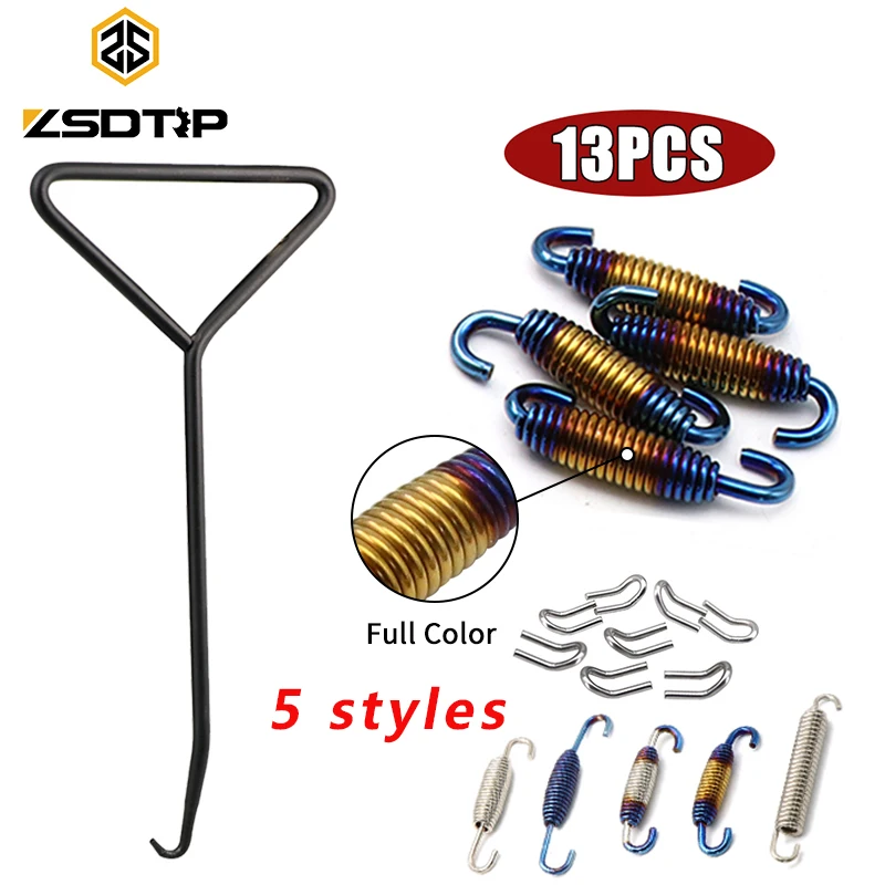 ZSDTRP 13Pcs/set Motorcycle Exhaust Pipe Muffler Mounting Spring Hooks Stainless Steel For Muffler 51MM 61MM Link Pipes Spring