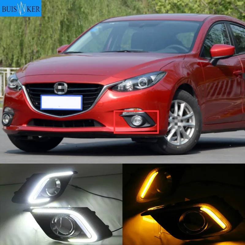 

1Pair DRL For Mazda 3 Axela 2014 2015 2016 Daytime Running Lights fog lamp cover headlight 12V Daylight with Yellow