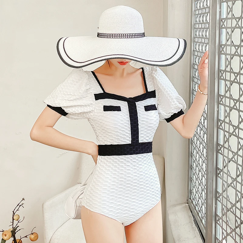 

Women's Fashion Beach Suits 2021 Bathing Suit Women One Piece Vintage Style Bikini Set Black White Beautiful Bath Suits M-XL