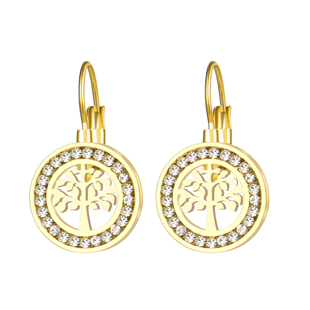 Pendientes de acero inoxidable para mujer, aretes con abalorios de cristal de circonita 3A, tendencia de árbol de la Fortuna, joyería para fiesta,