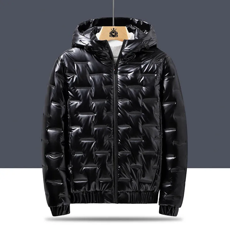 

Plus size Winter men's shiny thickened warm padded jacket bust 136cm 5XL 6XL 7XL 8XL hooded short jacket 2 colors