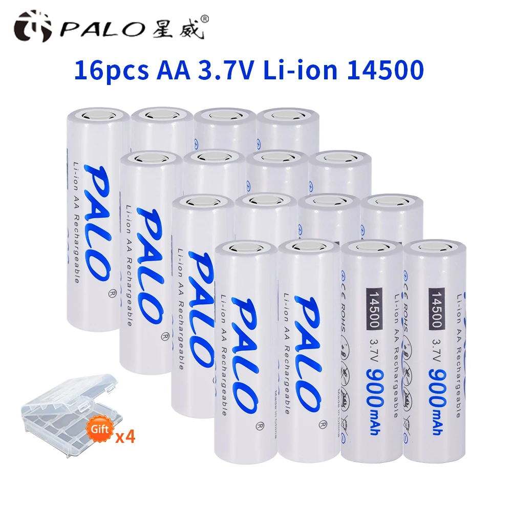 PALO 2-16 pcs 3.7V AA 14500 rechargeable battery 2A 900mAh Li-Ion lithium batteries for Led flashlight mouse torch headlights