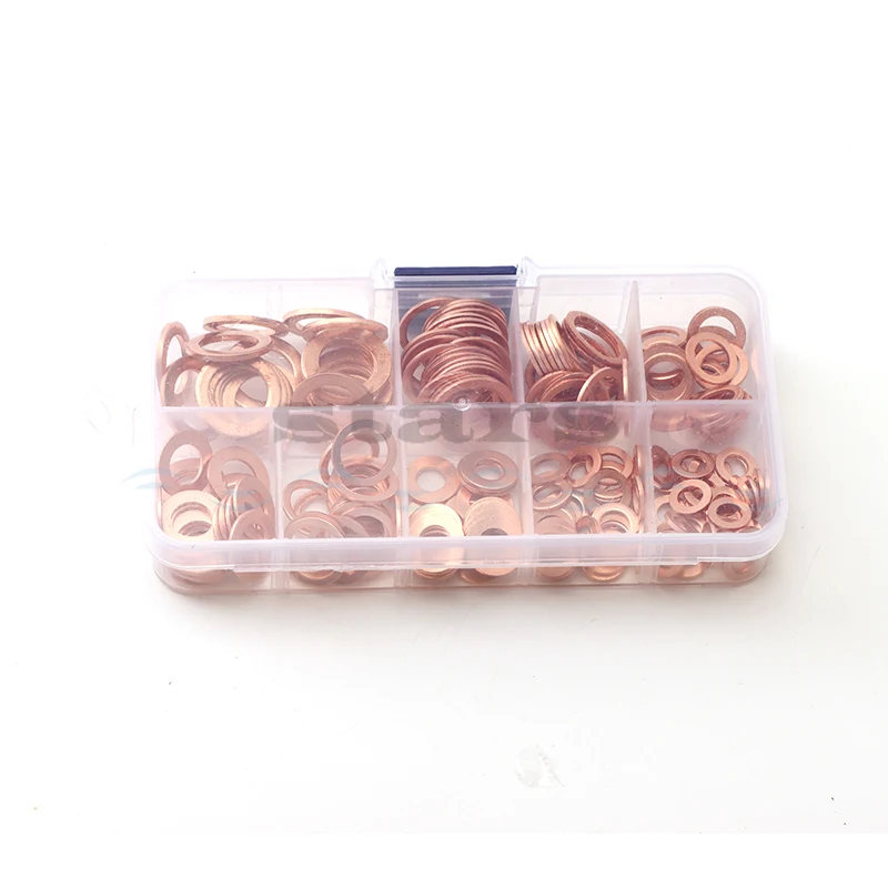 200Pcs Copper Washer Gasket Nut and Bolt Set Flat Ring Seal Assortment Kit with Box //M8/M10/M12/M14 for Sump Plugs