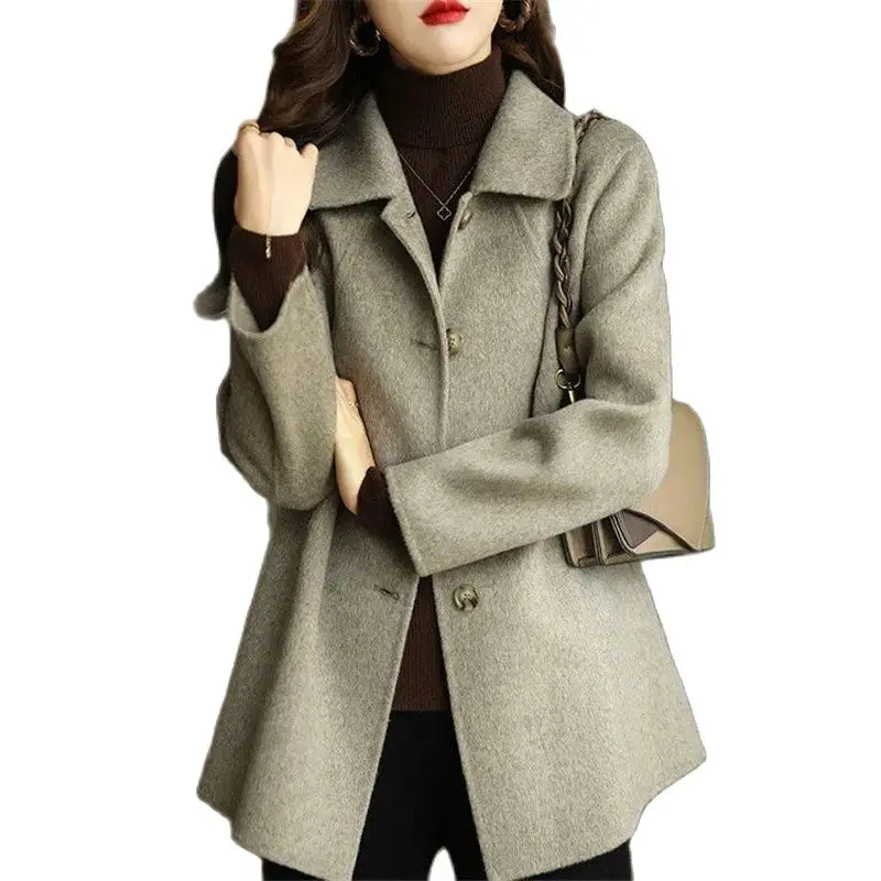 

High-End Woolen Windbreakers Overcoat Women Mid-Length Autumn Winter New Casual Miss Woolen Single-Breasted Female Outerwear