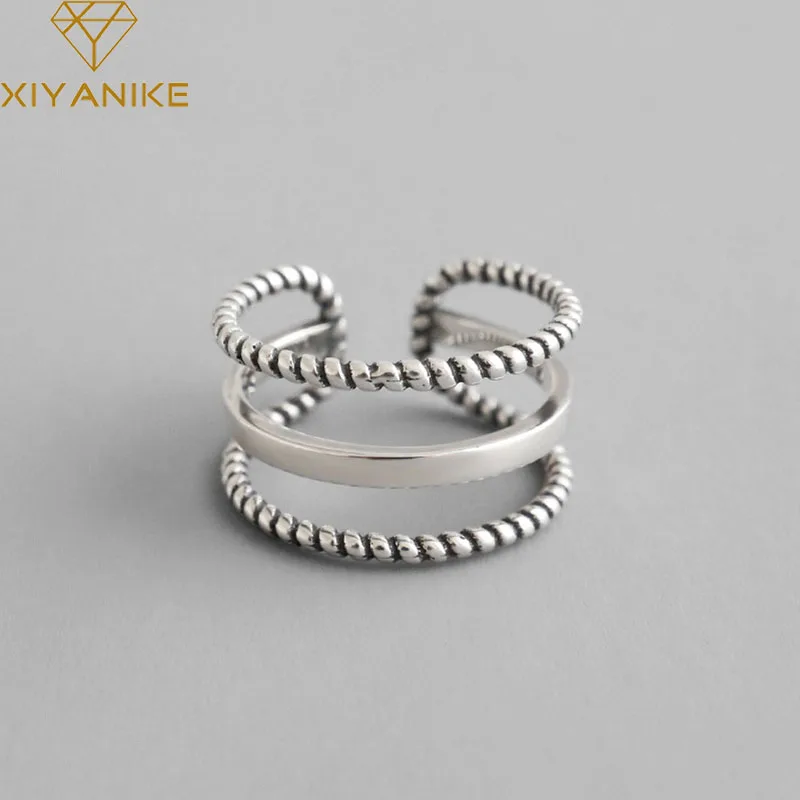 

XIYANIKE Silver Color Party Rings Vintage Weaving Three-layer Open Finger Jewelry for Women Couples Wedding Accessories