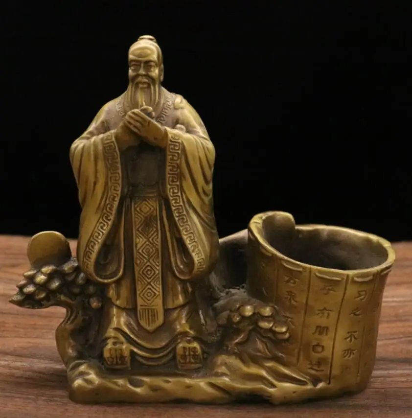 

Archaize brass Confucian School Founder Confucius Pen holder office Desktop decorations crafts statue