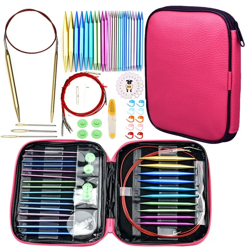 

Aluminum Circular Knitting Needles Set 26pc Interchangeable Crochet Needles with Case for Any Crochet Patterns & Yarns