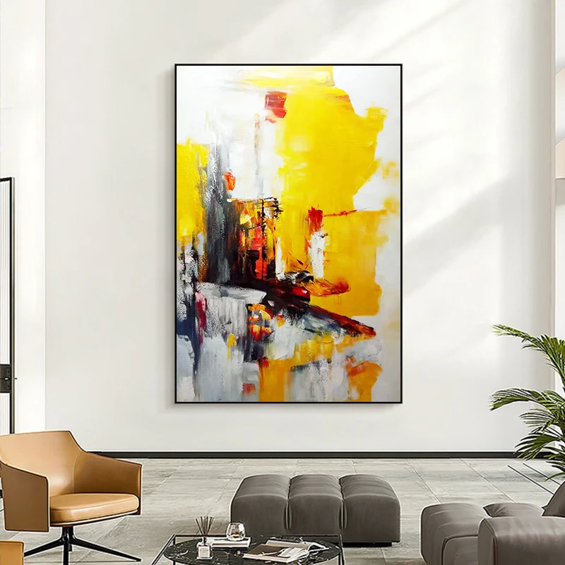 

Hand-painted Abstract Oil Painting Zao Wou-ki Modern Decorative Painting Corridor Aisle Mural Yellow Modern Restaurant Painting