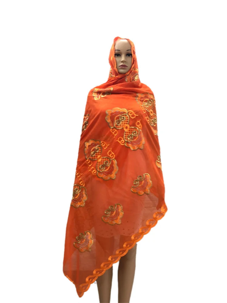 African Women Cotton Scarf Comfortable Soft Embroidered Muslim Scarf for Shawls Wraps Islamic Abaya HijabsHB027