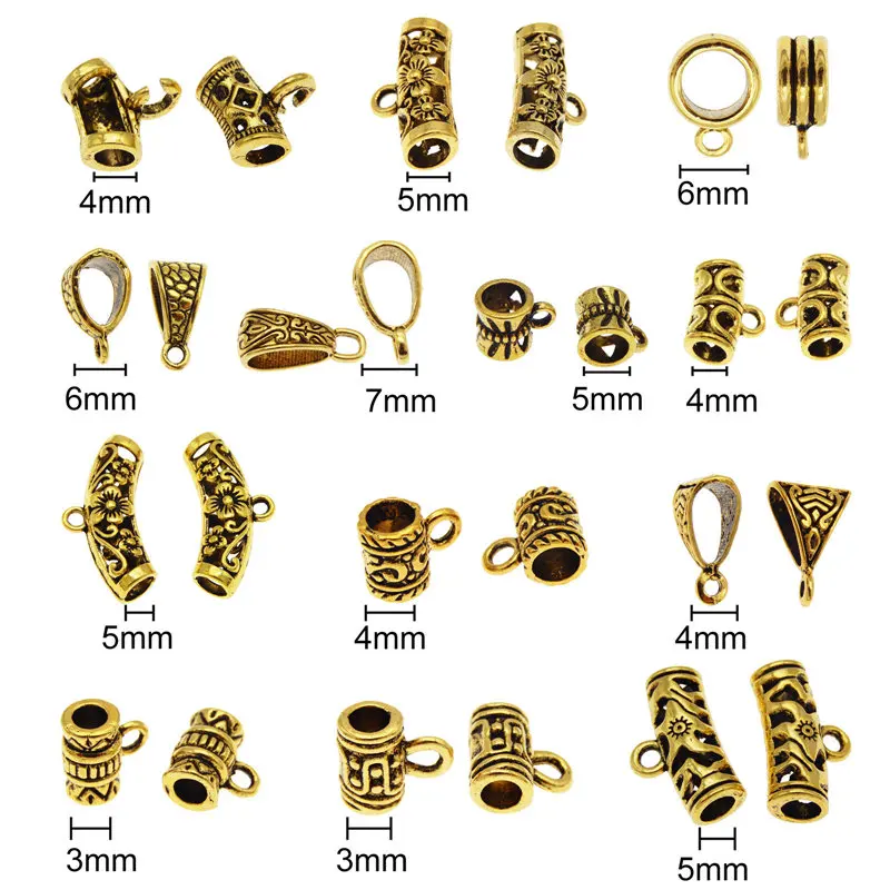 Julie Wang 30PCS Bail Beads Charms Mixed Tube Spacer Bead With Loop Barrel European Bracelet Pendant Jewelry Making Accessory