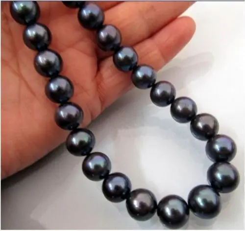 

Exquisite AAA 10-11mm Tahitian black pearl necklace earring set 925silver 18 inch