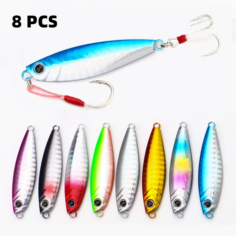 

8 Pcs/lot New Cast Metal Bait Spinner Spoon Fishing Lures Jigs Trout Fishing Hard Baits Tackle Pesca Fish Jigging Set