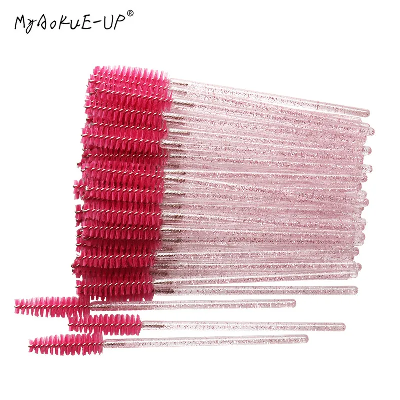 NEW 200/500 pcs Disposable Nylon Mascara Wand Applicator Crystal Handle Eyelash Brush For Eyelash Extension Makeup Tools