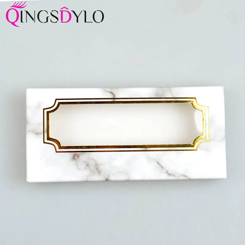 Empty Eyelashes Packaging Soft Paper Lash Box Marble Design for 25MM Strip Lashes 3D Mink Lashes