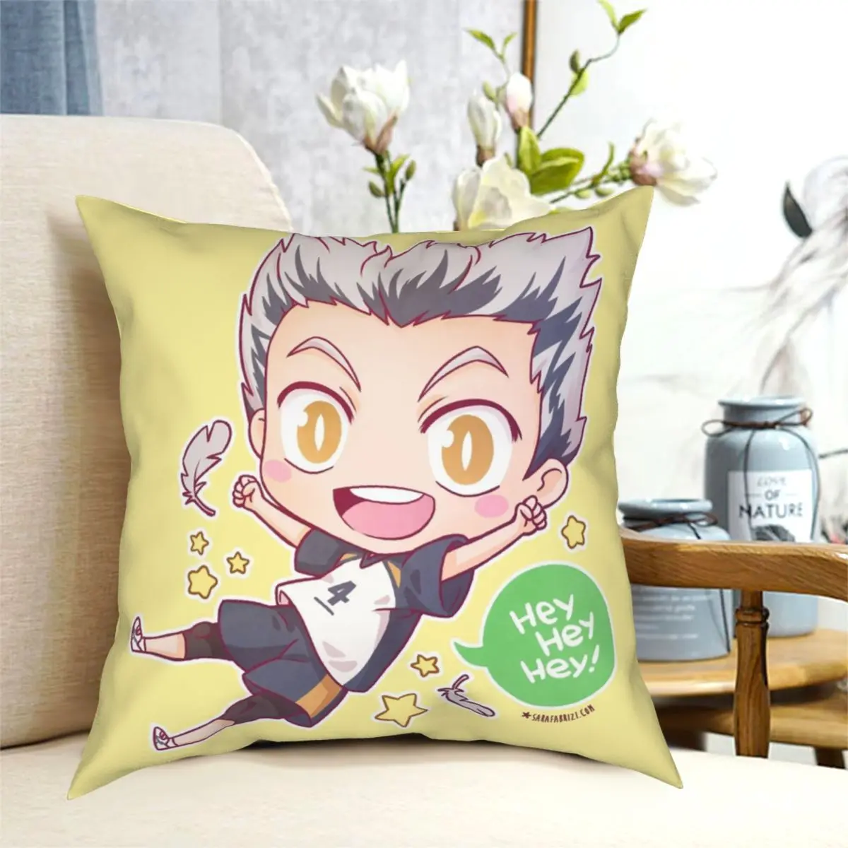 Bokuto Kotaro Haikyuu Square Pillowcase Polyester Printed Zipper Decor Pillow Case for Car Cushion Case 45*45cm