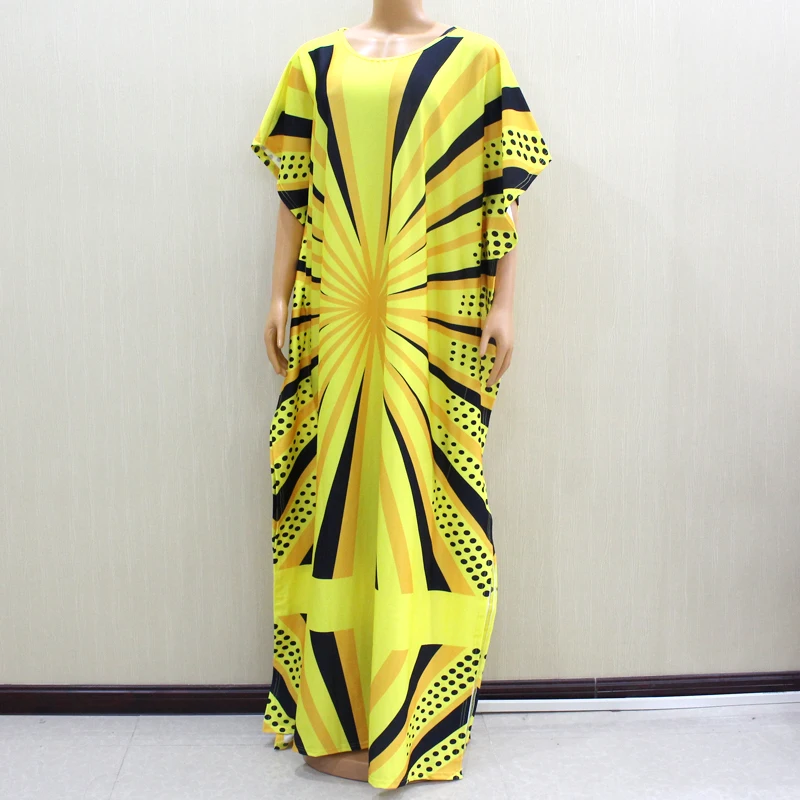 2020 Baru Desain Fashion Afrika Afrika Wanita O Leher Gaun Panjang Dashiki Indah Cantik Berwarna Kuning Mama Gaun untuk Wanita