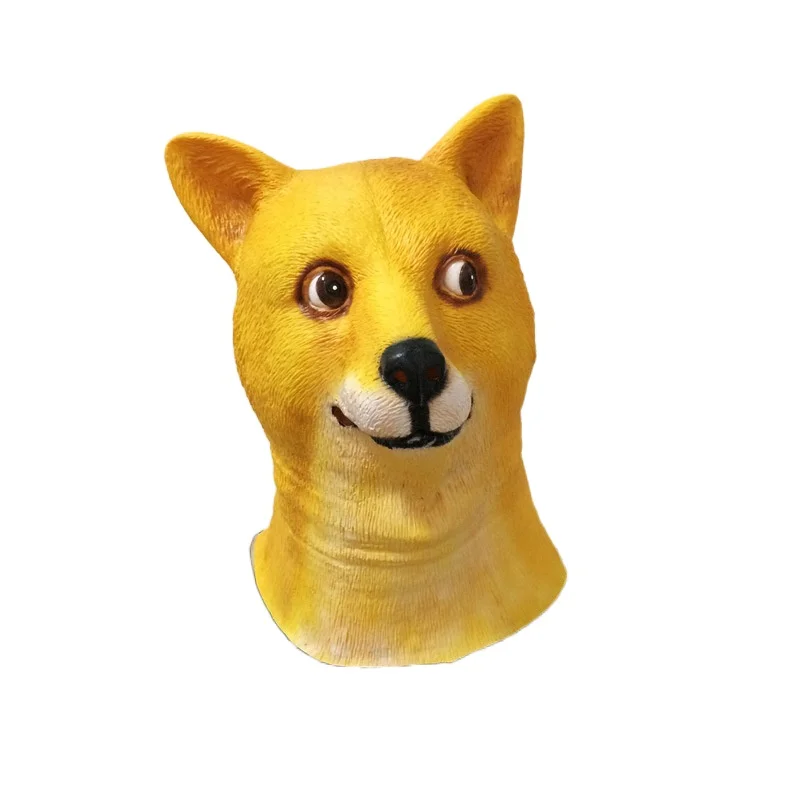 Yellow Latex Dog Head Full Mask Rubber Loyal Dog Animal Head Mask Adult Mask Halloween Masquerade Party Cosplay Prop Mask Funny