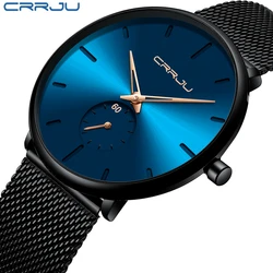 CRRJU Fashion Wrist Watches Men Business Casual Waterproof Clock Male Ultra Thin Mesh Strap Reloj Hombre