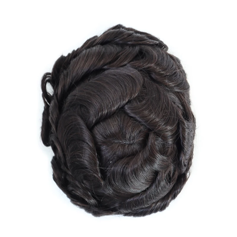 ISKIN Men Toupee Human Hair Curly Thin Skin PU Men's Capillary Prosthesis With Knots Indian Remy Hair System Unit Natural Wigs