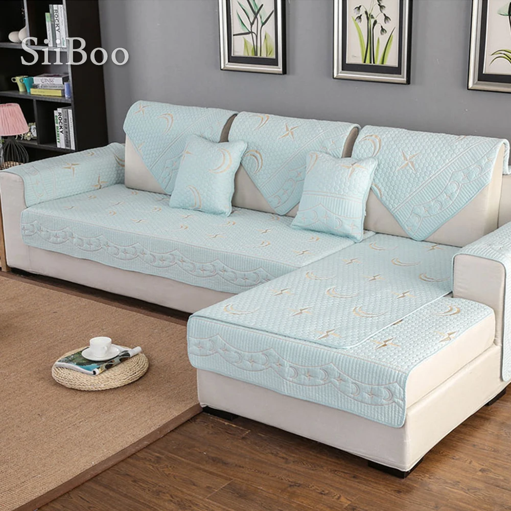 Star moon embroidery quilted cotton sectional sofa cover slipcovers furniture couch covers protector capa de sofa fundas SP5669