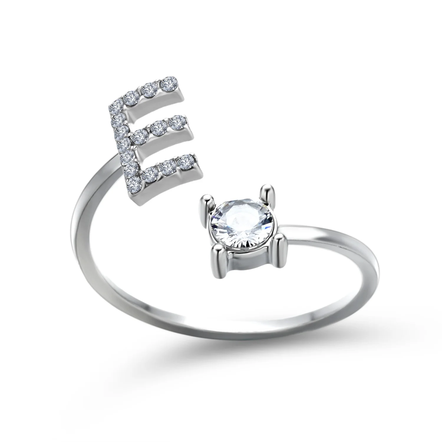 Kreative A-Z Alphabet 26 Brief Ringe Personlity Initial Name Offene Ringe Silber Farbe Strass Finger Ring Partei Schmuck Geschenk – Detail 6