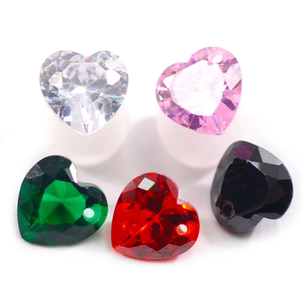 6mm AAAAA Grade Heart-Shaped Cubic Zirconia Stone Straight Hole Sewing Gems Woman's Necklace Earring Making Accessories