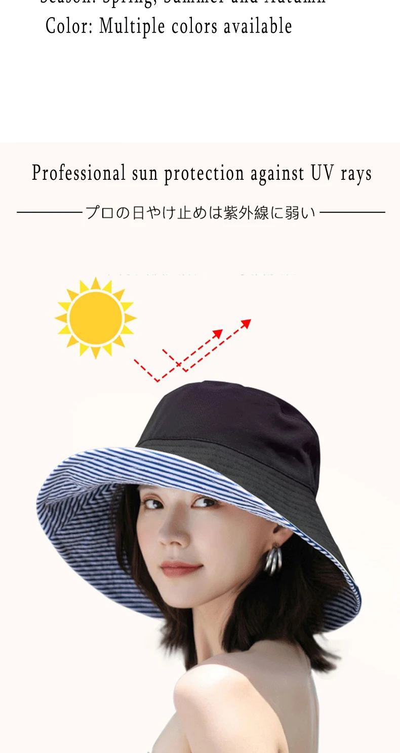 K174 Bucket Hat Doppelseitiger Panama-Hut Damen Bucket Hat Panama Sombrero Sommer Anti-UV Sonnenschutz Sonnenhut Sonnenschutzkappe – Detail 3