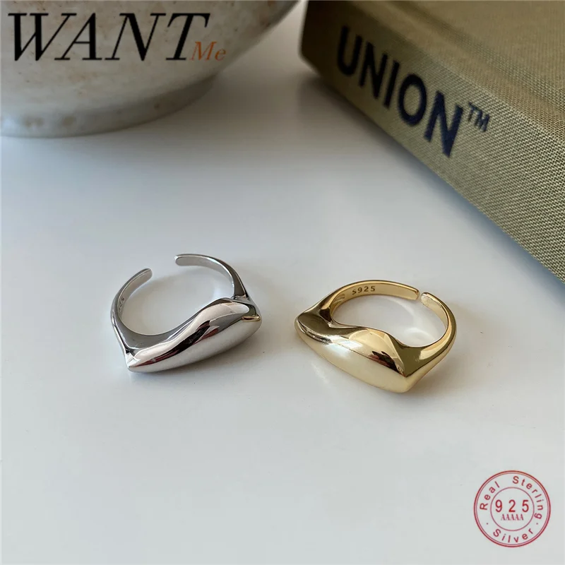 

WANTME Настоящее серебро 925 пробы минималистичное геометрическое регулируемое кольцо неправильной формы для модных женщин ювелирные изделия в французском стиле панк-рок