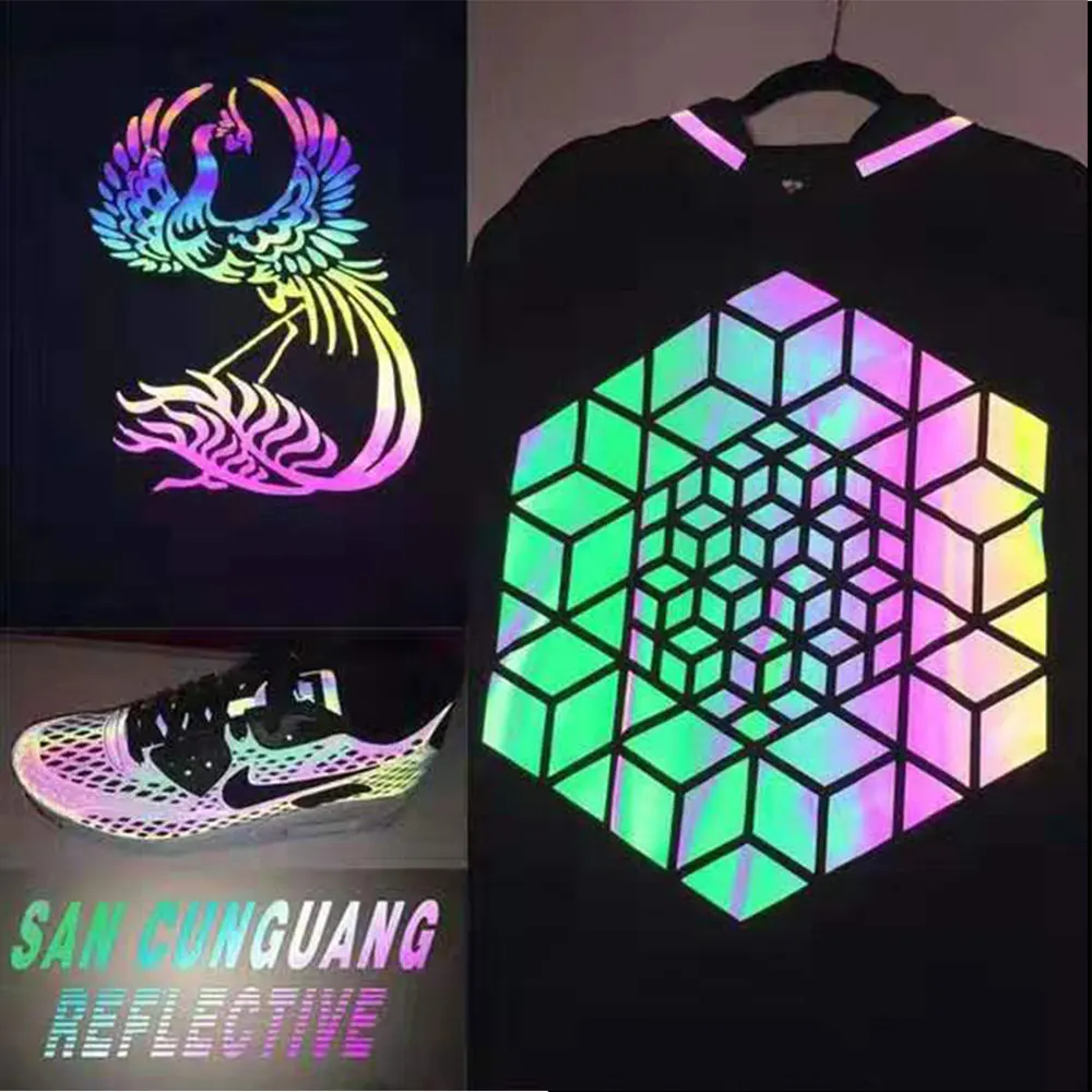 Wholesale Reflective rainbow heat Transfe vinyls HTV clothes Iron on transfer vinyl heat press drop shipping decor film washable