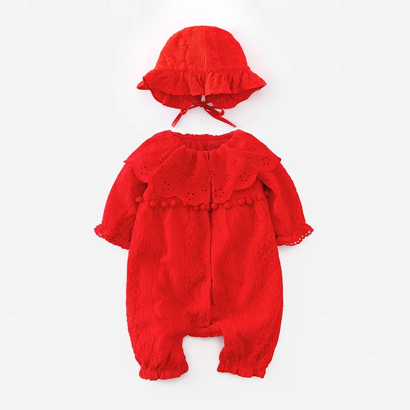 Vlinder  Baby Girls Rompers Newborn  Button Clothes with hat Infant Jumpsuit pure Cotton Snug Long Sleeves Pajamas