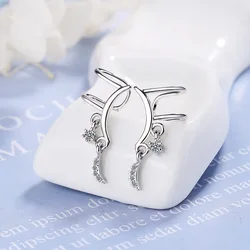 925 Sterling Silver Moon Stars Tassels Zirconia Clip Earrings For Women Ear Cuff boucle d'oreille femme Bijoux