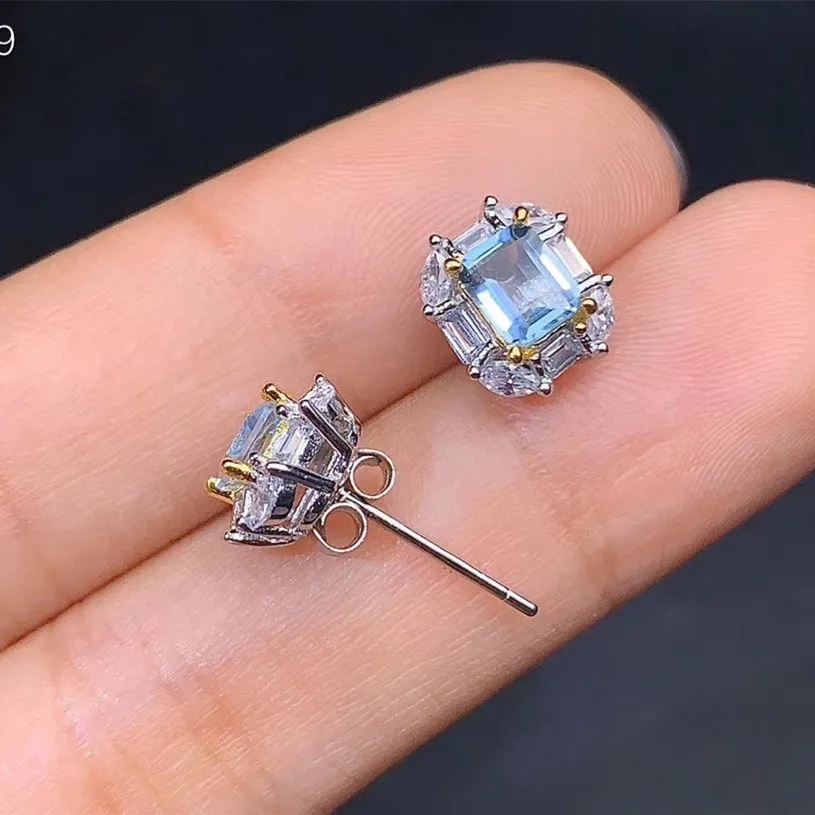 KJJEAXCMY Fine Jewelry 925 Sterling Silver Inlaid Natural Aquamarine Female New Earrings Ear Studs Classic Support Test