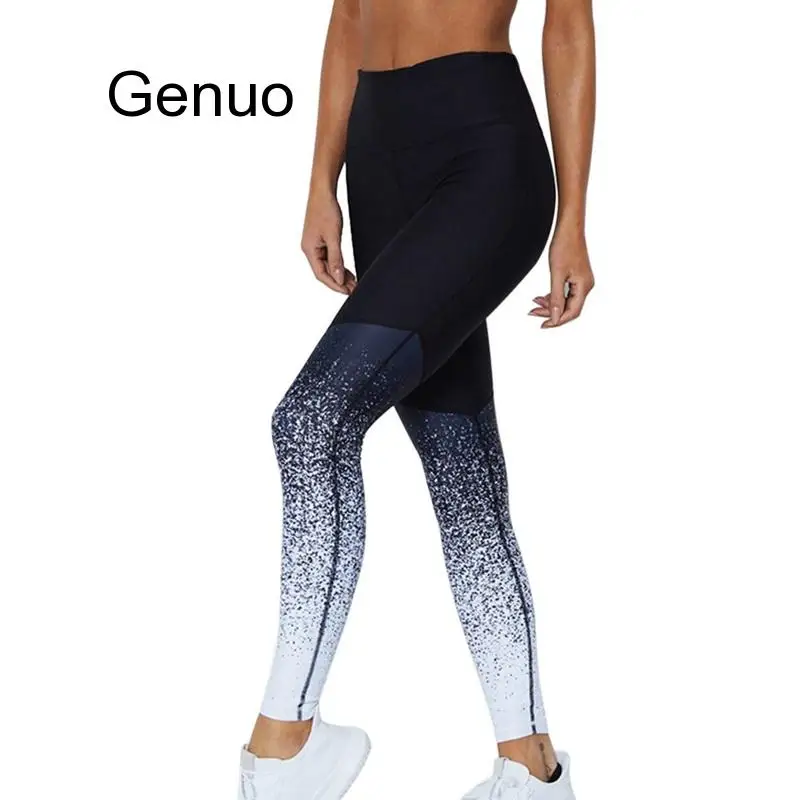 In Hình Slim Thể Dục Quần Legging Nữ Gợi Cảm Gradient Đẩy Lên Quần Leggin Tập Luyện In Áo Crop Tops Và Quần Bộ Gymwear