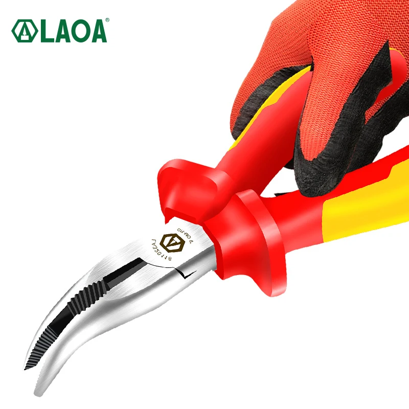 LAOA VDE 1000V Insulated Bent Nose Pliers and Long Nose Pliers Electrician Wire Cutters German Certification Made in Taiwan